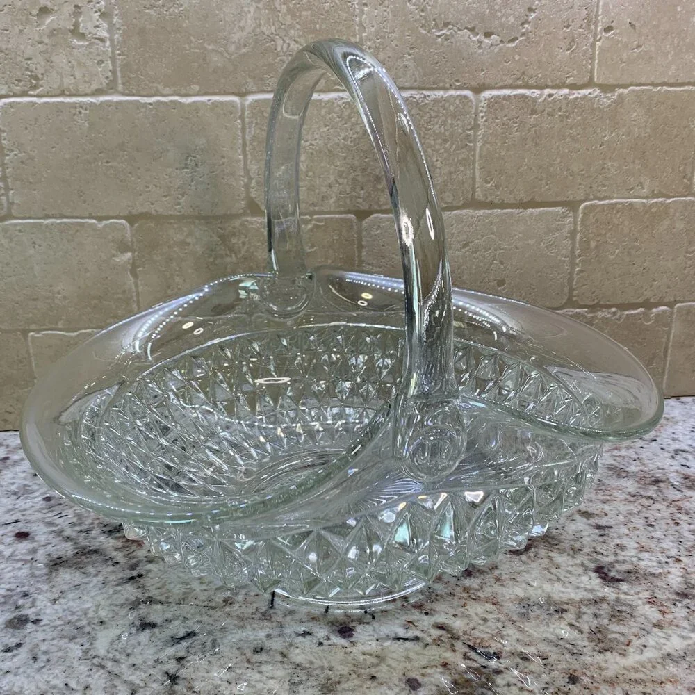 Vintage Tiara Glass Basket by Indiana in the Clear Diamond Point XLARGE